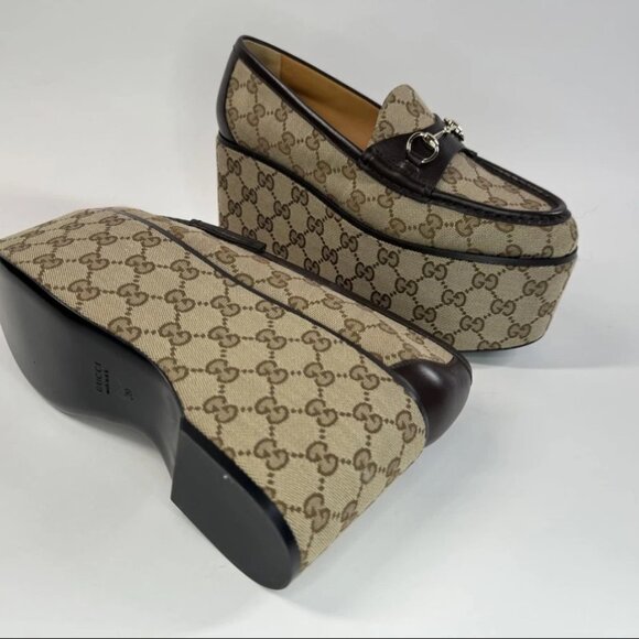 Gucci Brown Horsebit Platform Loafers - Picture 2 of 4